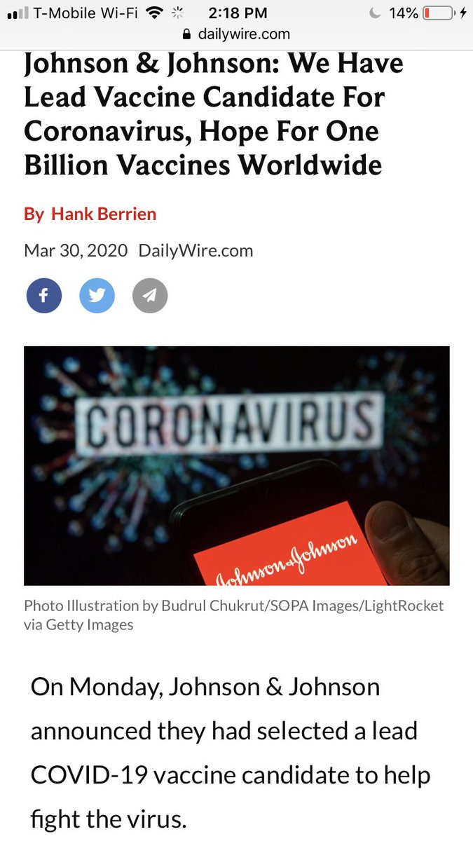 Johnson&Johnson...speaking of Epstein and “strange” connections... https://www.dailywire.com/news/johnson-johnson-we-have-lead-vaccine-candidate-for-coronavirus-hope-for-one-billion-vaccines-worldwide