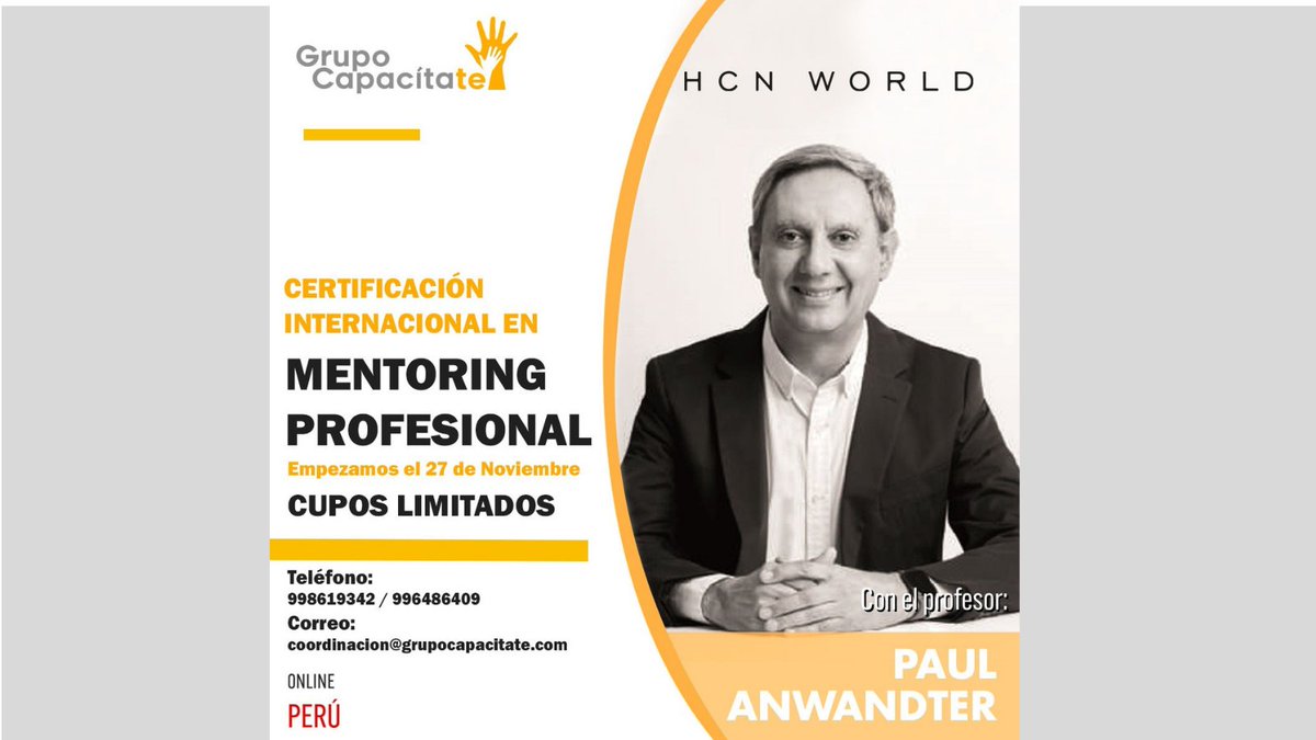 #AvisoPatrocinado
Doble Certificación Internacional.
Conocerás qué es el Mentoring, adquirir las competencias claves, diseñar, implementar y coordinar programas formales de Mentoring en las organizaciones.
Coach, Mnetor y Trainer Paul Anwandter
Informes: grupocapacitate.com/certificacione…