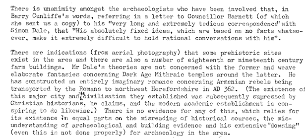 This is from a 1983 letter by County Archaeologist Jan Roberts: 21/