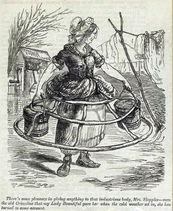 Unlike the farthingales and panniers, the crinoline was worn by women of every social class; and the fashion swiftly became the subject of intense scrutiny in Western media.