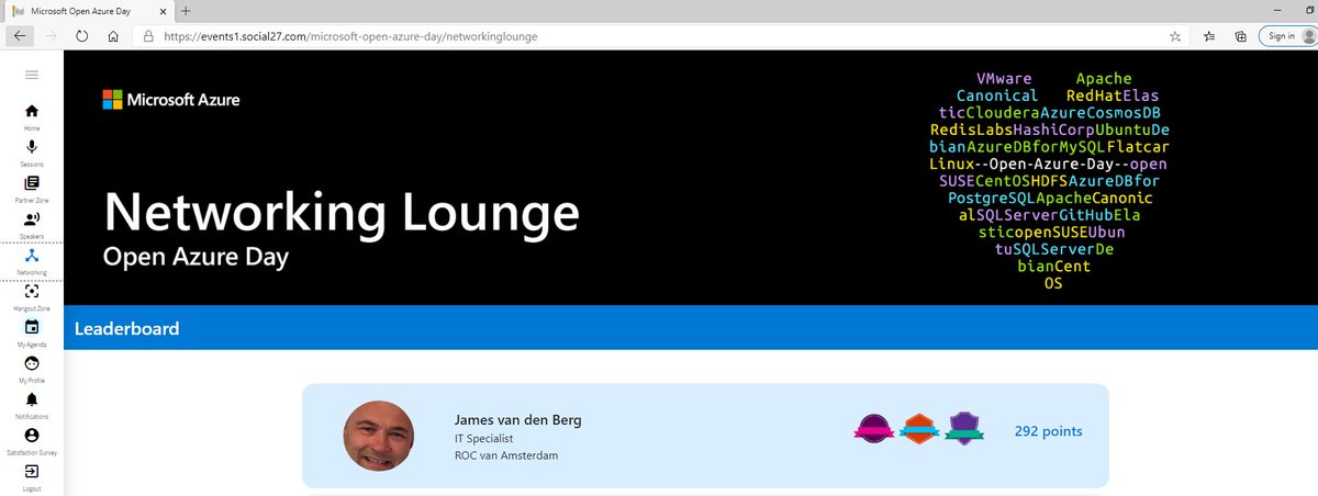 JamesvandenBerg's tweet image. On the Leaderboard of Microsoft Open Azure Day 🚀😎
#LinuxOnAzure #OpenAzureDay #Containers #OpenSource #OSSDBMS #Azure #MVPBuzz #Cloud