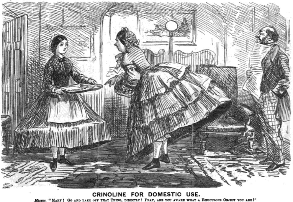 The crinoline was perceived as a signifier of social identity, with a popular subject for cartoons being that of maids wearing crinolines like their mistresses, much to the higher-class ladies' disapproval.