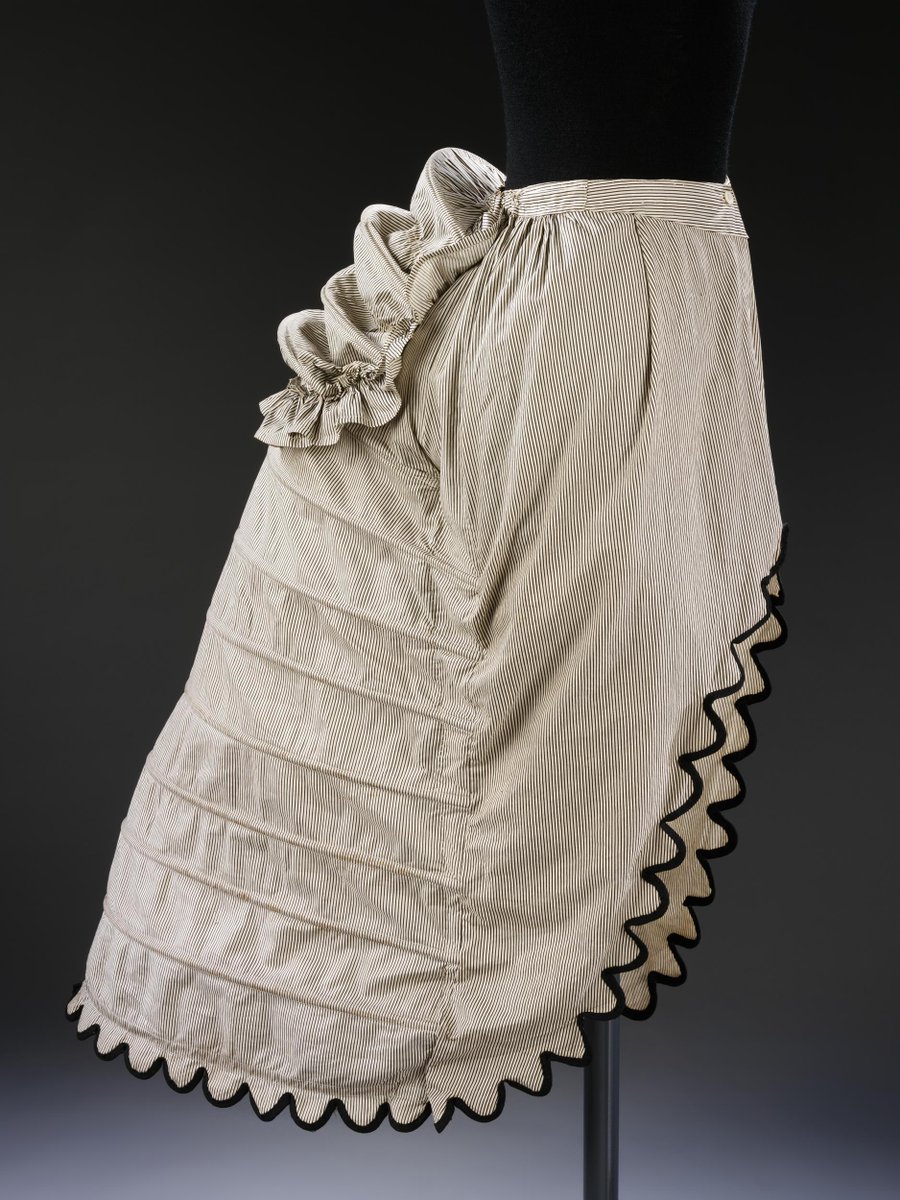 Fashionable from 1867 through to the mid-1870s, the crinolette was typically composed of half-hoops, sometimes with internal lacing or ties designed to allow adjustment of fullness and shape.