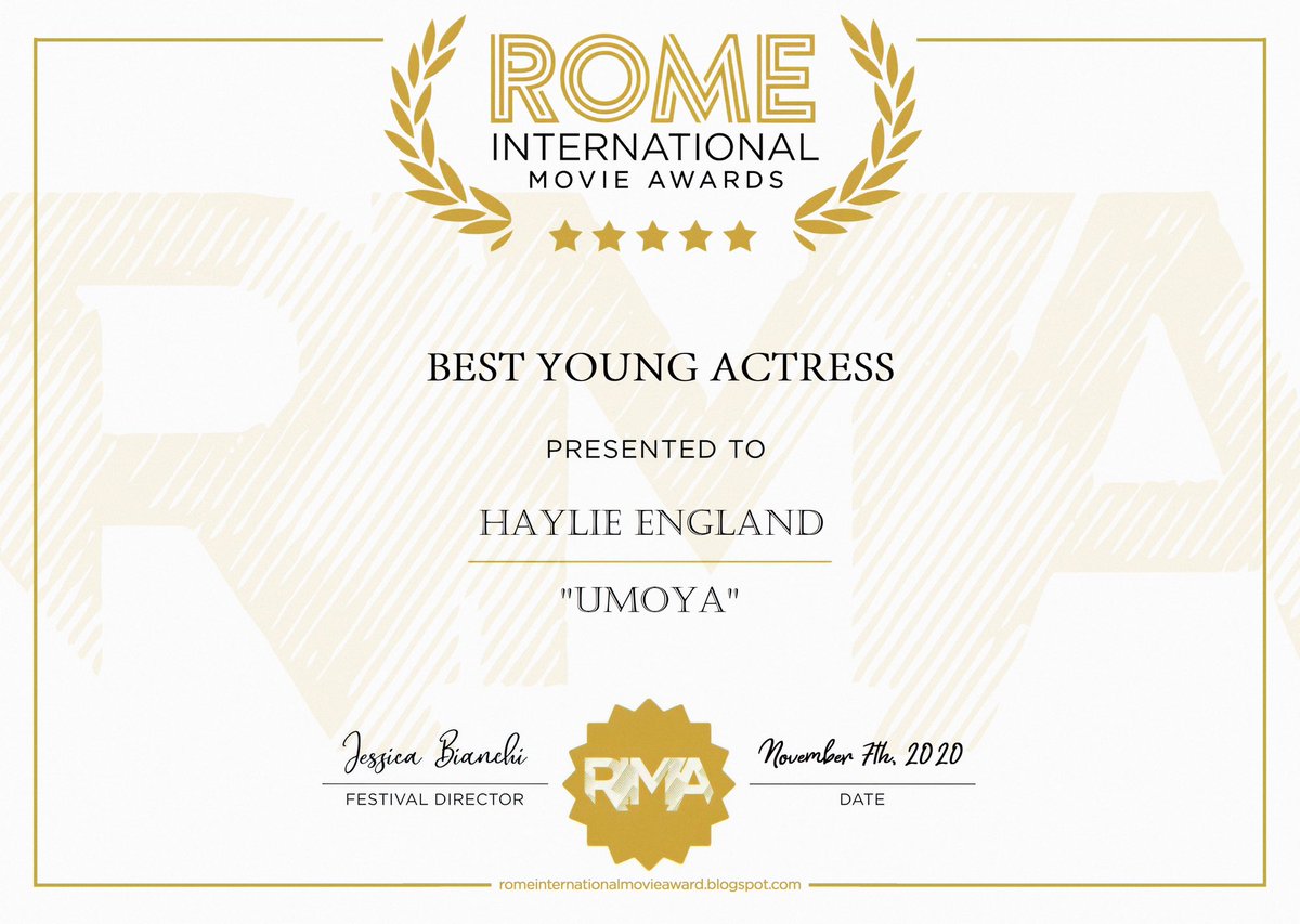 JSFilms3's tweet image. UMOYA WINS 6 AWARDS IN ROME ITALY!Team Sterling and UMOYA, continues their worldwide climb with 6 wins at the ROME INTERNATIONAL FILM AWARDS! Here are the awards...
4.) BEST YOUNG ACTRESS
5.) BEST YOUNG ACTOR
6.) BEST HAIR/MAKE UP
CONGRATULATIONS once again to Team Sterling!