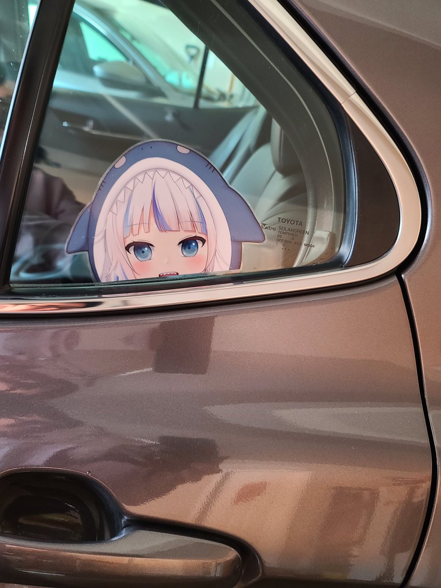 ochinchen's tweet photo. got gura sticker for my car to ride on time(s) to come for my birthday ^^ #gawrt https://t.co/ofVmEB27Ri