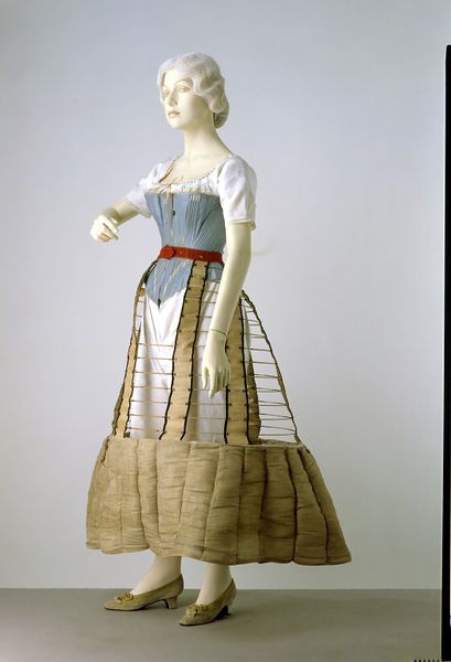 By the middle of the 1860s, the dome-like shape of a women’s skirt decreased with the volume disappearing in the front and gathering at the back.