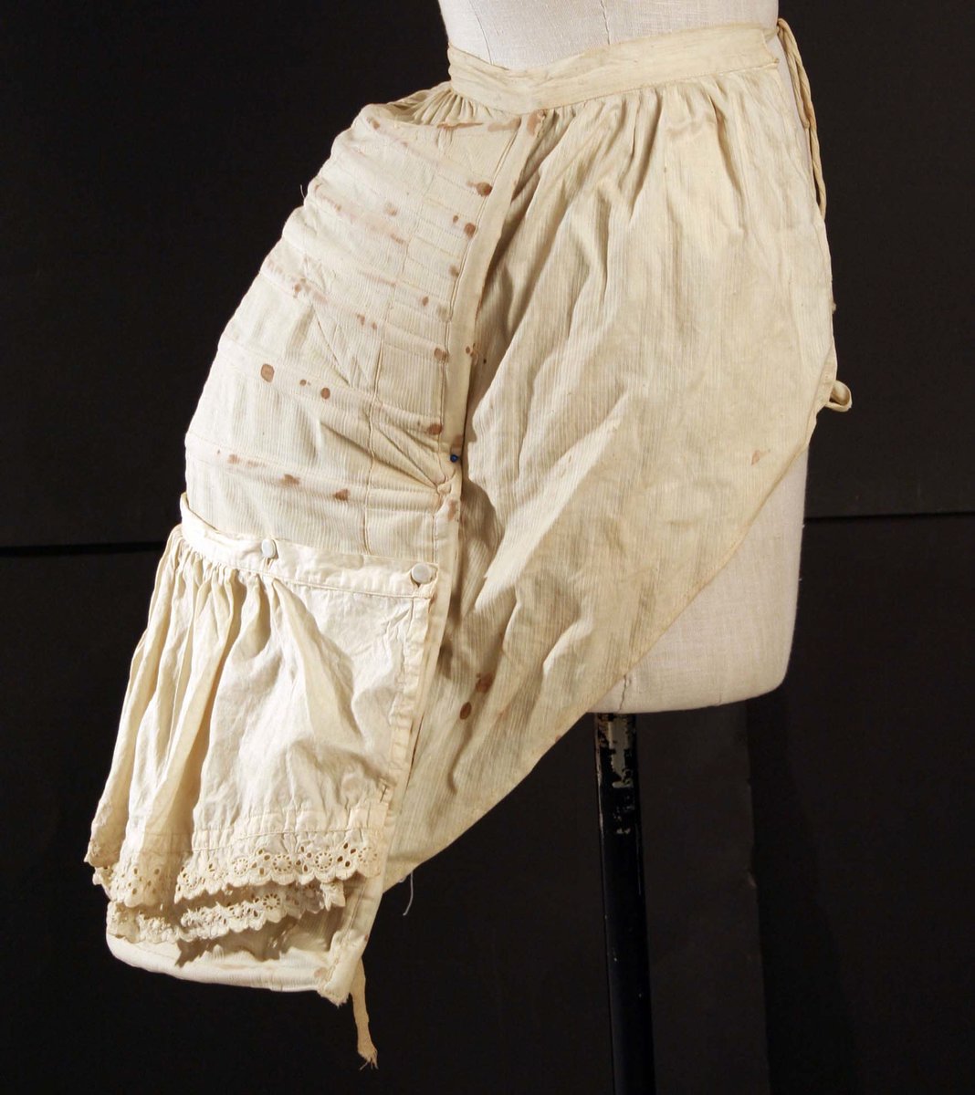 A bustle is a padded undergarment used to add fullness, or support the drapery at the back of women's dresses.