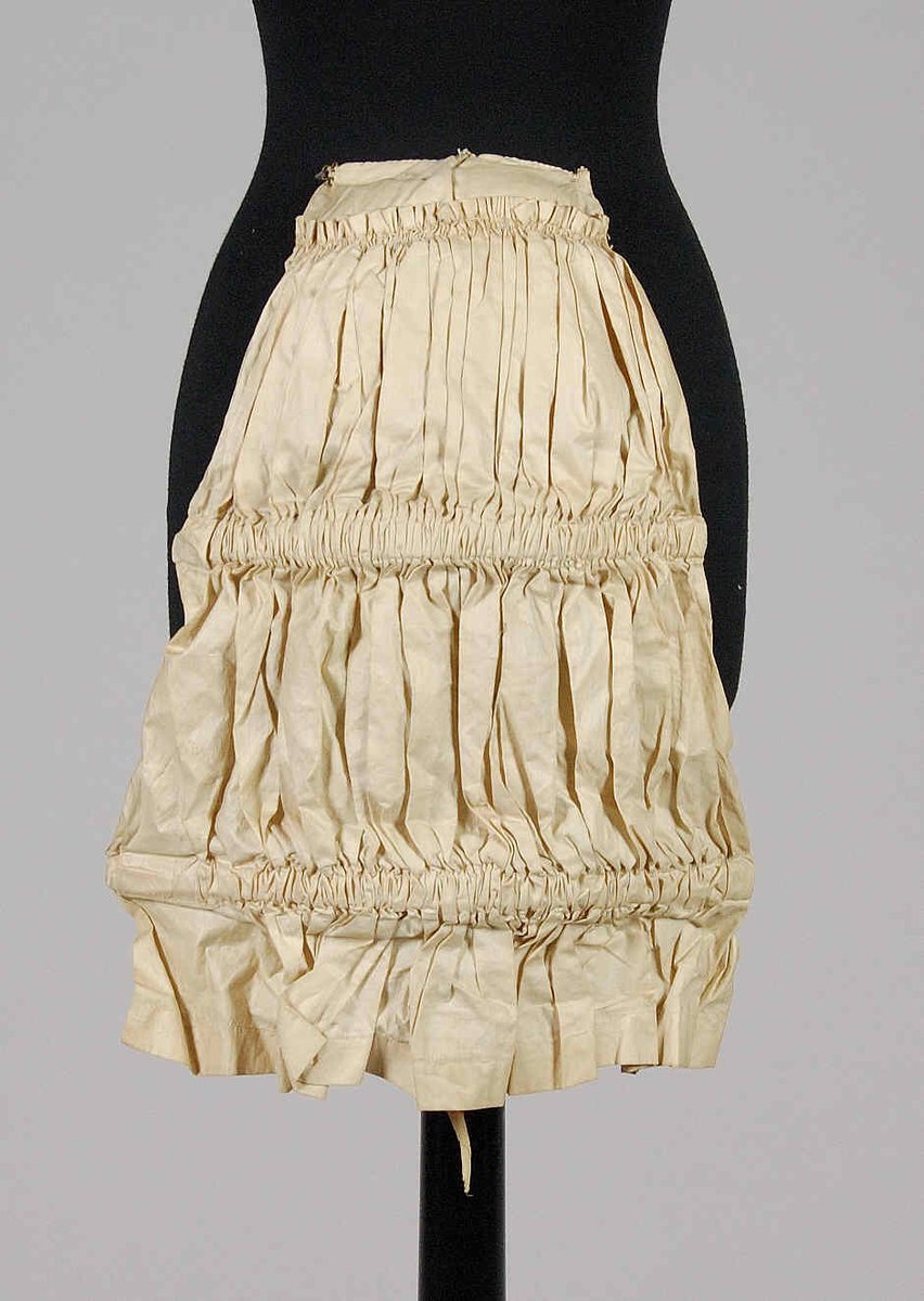 A bustle is a padded undergarment used to add fullness, or support the drapery at the back of women's dresses.