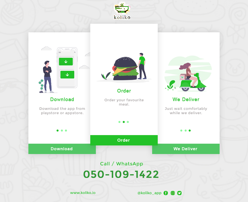 koliko_app's tweet photo. Download our app, pick a meal and we will deliver.

Download the koliko app now.
Playstore: https://t.co/BRK0Kc38o2
Appstore: https://t.co/gGJNXAYMik
Call/WhatsApp: 050-109-1422 https://t.co/7UWpYiRpVR