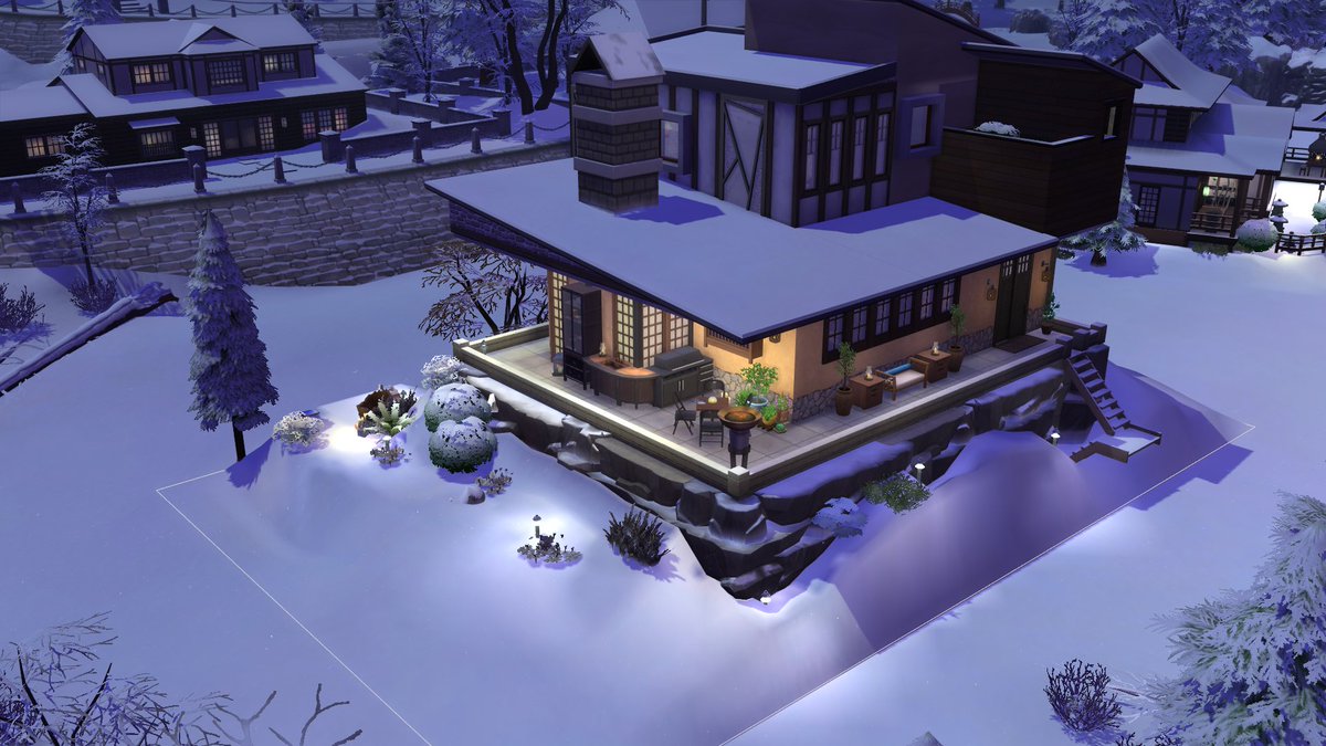 LilRedRidingSim's tweet photo. My modern cabin “Slice of Granite Falls” on the gallery transformed for Snowy Escape (reno only made available as sub benefit)- original by @SimsCreatorsCom challenge so long ago by @LilacLydiaDeetz, its aged well and was fun to add details from new packs! https://t.co/0gqoqQ2DLt