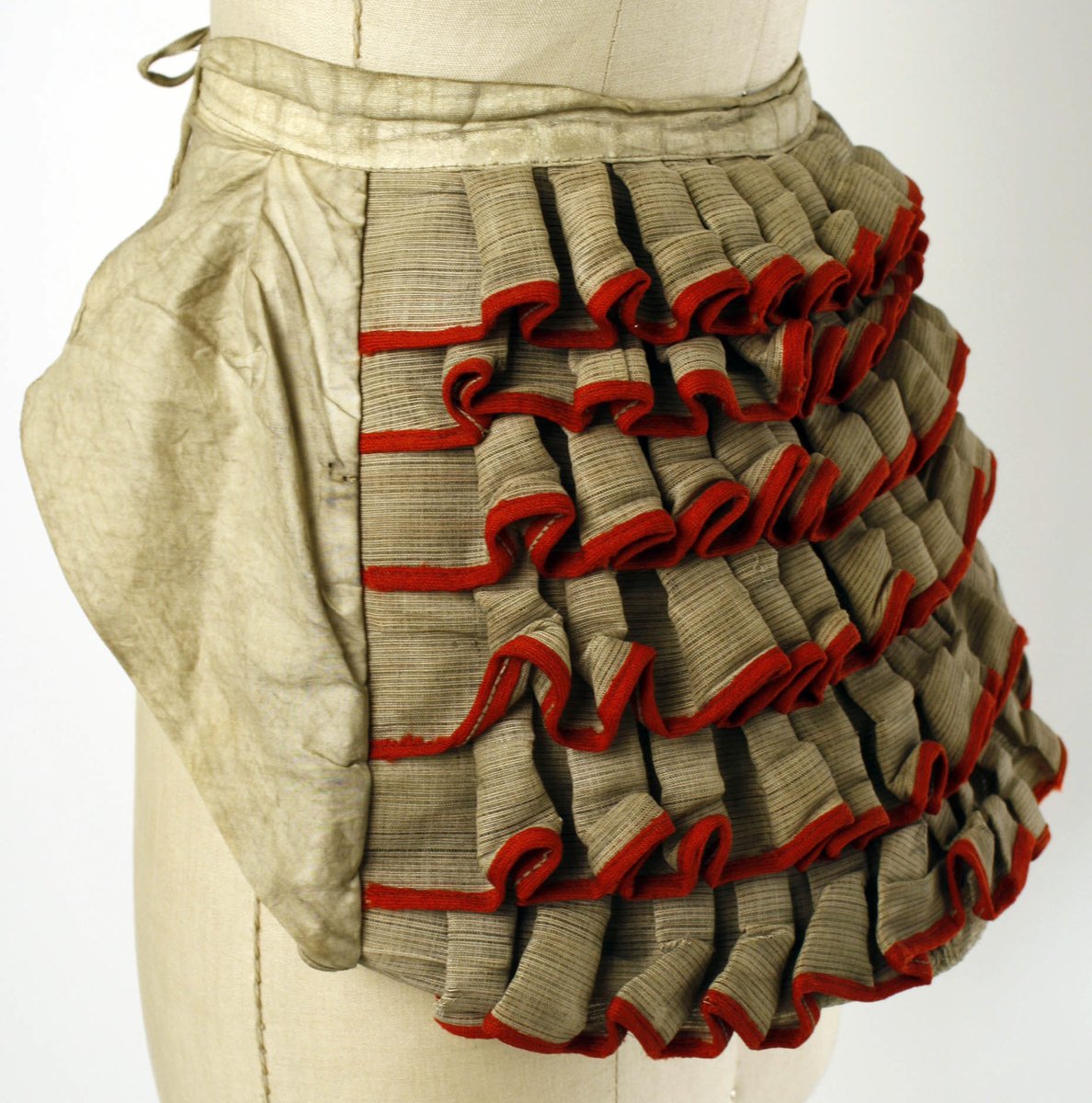 The bustle was worn in different shapes for most of the 1870s and 1880s. The various styles of bustles were made with wires, springs, mohair padding and fabric.