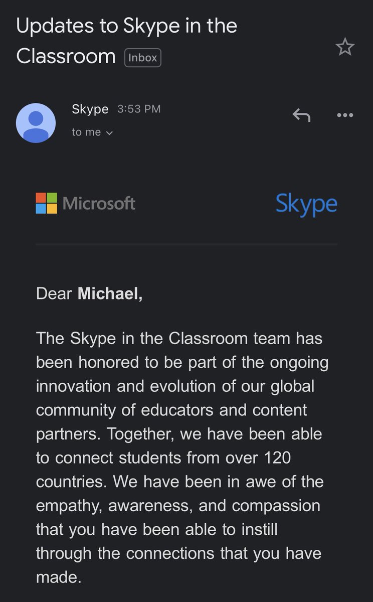 m_drez's tweet photo. Earlier this week, Google Tour Creator, now Skype Classroom. “It’s so hard to say goodbye” - Boyz 2 Men. #Skype2Learn #MicrosoftEDU #MSFTEduChat https://t.co/qdRz4yHc5w