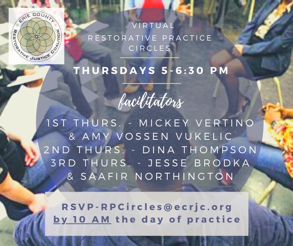 Don’t forget to sign up by tomorrow at 10 A.M. for our virtual restorative practice circle! It will be from 5-6:30 P.M. tomorrow! We can’t wait to see you there! #RestorativeJustice #virtual