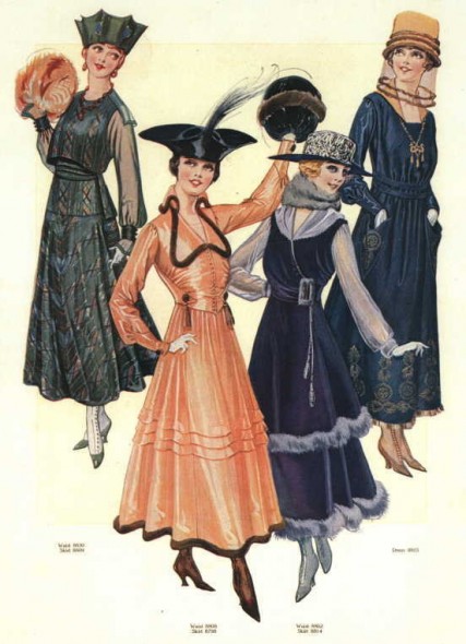 During World War I the "war crinoline" became fashionable from 1915–1917. This style featured wide, full mid-calf length skirts, and was described as practical (for enabling freedom of walking and movement) and patriotic