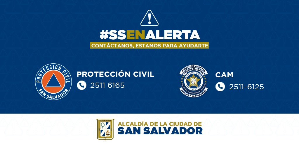 alcaldia_ss's tweet photo. ⚠️⛑️ | Ante cualquier eventualidad llámanos para apoyarte. Te compartimos nuestros números de @ProCivilSS y @CAMSanSalvador1. #SSenAlerta https://t.co/FinBOupwLX