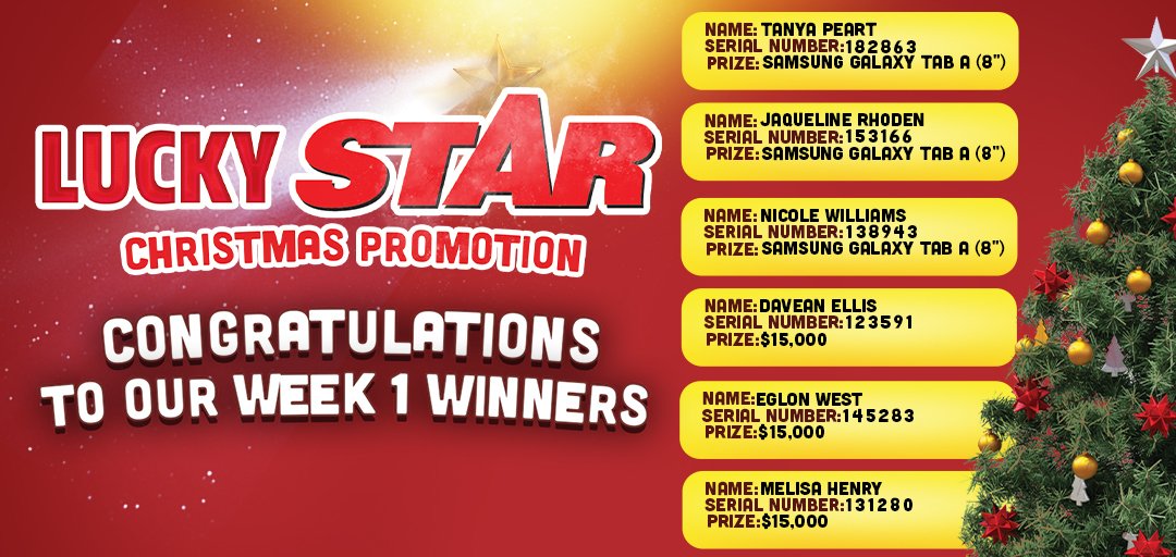 jamaicastar's tweet photo. Congratulations to all our week 1 winners! A copy of The Star with the winning serial number is required to collect your prize. #LuckySTAR #ThePeoplePaper https://t.co/ZBORGTy6dQ