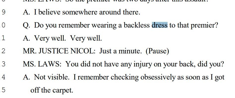 JD controlled what she wore, except a deep but backless dress in Tokyo - now when did AH check for those bruises - in her words AFTER the red carpet