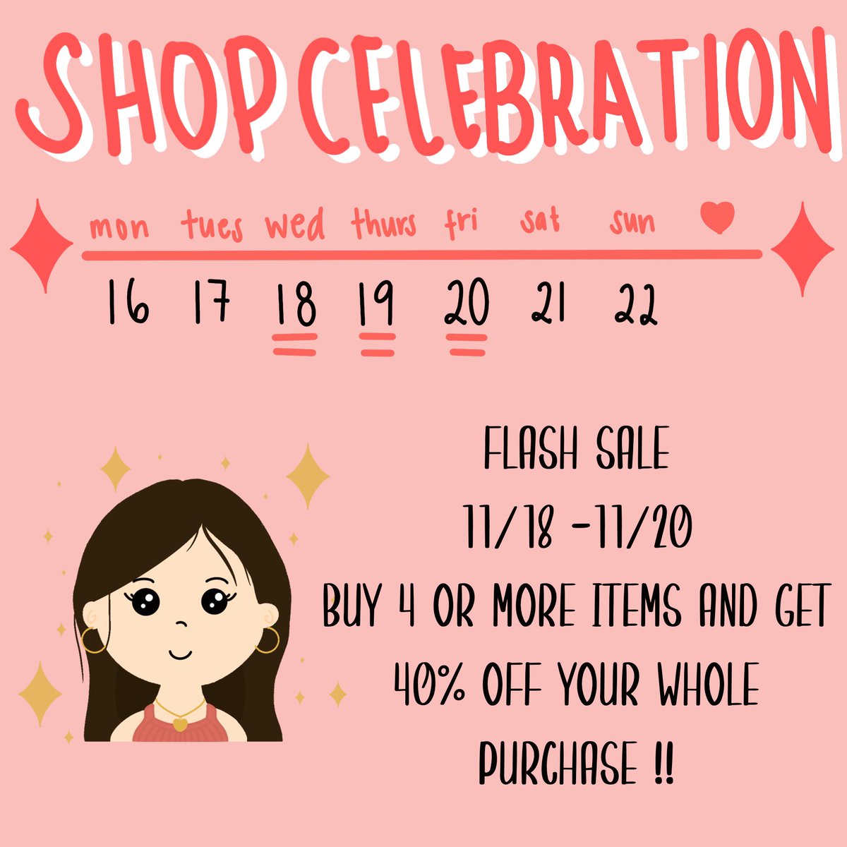it has been 4 months since i opened my shop and i’m so so thankful to those who have supported me so.. FLASH SALE! buy 4 or more items to get 40% off your whole purchase!! 🥳🥳