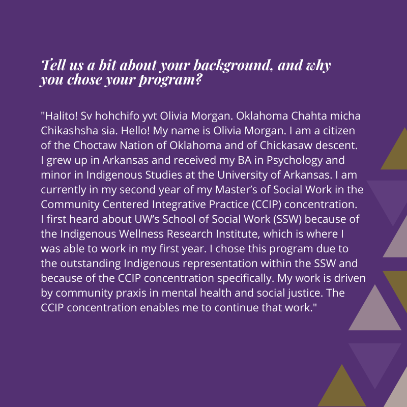 UWgsee's tweet photo. November is recognized as Native American Heritage Month. Our Humans of GO-MAP features Olivia. She is a citizen of the Choctaw Nation of Oklahoma and of Chickasaw descent. Check out her stories!
#UWGradSchool #UWGOMAP #HumansofGOMAP #SSW #CCIP #NativeAmericanHeritage #choctaw https://t.co/RWnKwTnRj6