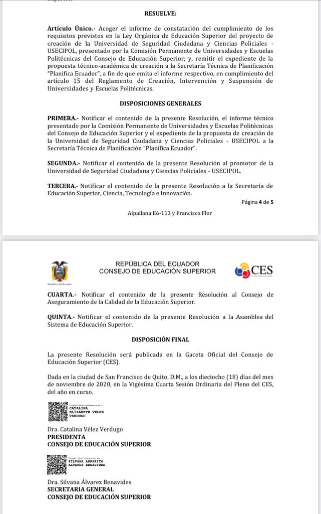 mariapaularomo's tweet photo. Con la resolución de @ces_ec el @MinGobiernoEc da un paso estratégico en seguridad ciudadana. Una vez cumplidos los requisitos legales, estamos más cerca de la creación de la Universidad de la @PoliciaEcuador. https://t.co/bzLCiuamwr