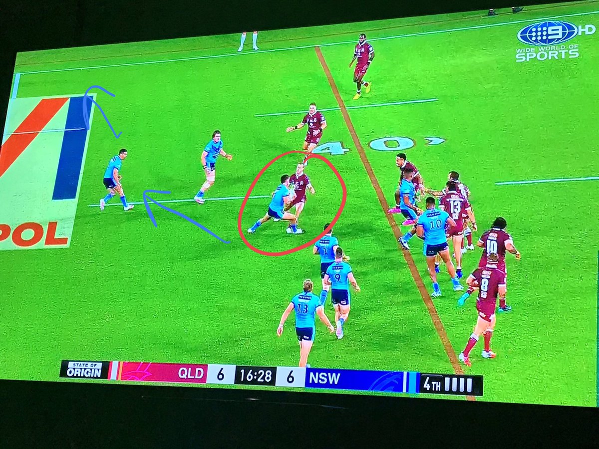 Quick hands and NSW have a great a attacking chance with another one-man overlap with Walker looking to exploit the numbers....but Cleary with no quick hands takes a hit-up. Another attack ruined. Wighton and Tupou desperate for the ball all night.
