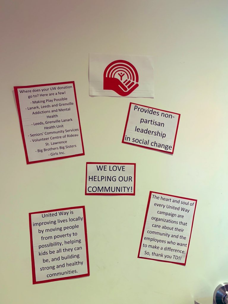 Kicked off our 2020 #TD <a href="/UnitedWayLG/">United Way L&G</a> 
#EmployeeGivingCampaign at TD Brockville! 
A huge thank you to <a href="/juliajansman/">Julia</a> &amp; Connie B for leading our charge!♥️💚
#MakeADifference #Community 
<a href="/PietroTD/">pietroborracci_td</a> <a href="/DaveRalph_TD/">Dave Ralph</a>