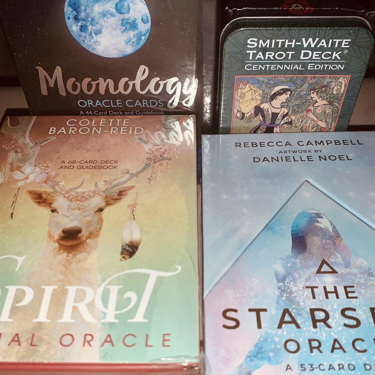 wcmistic's tweet photo. Bought myself some early Christmas presents! Can’t wait to start using them! #tarot #oraclecards https://t.co/vitl9nwvfD