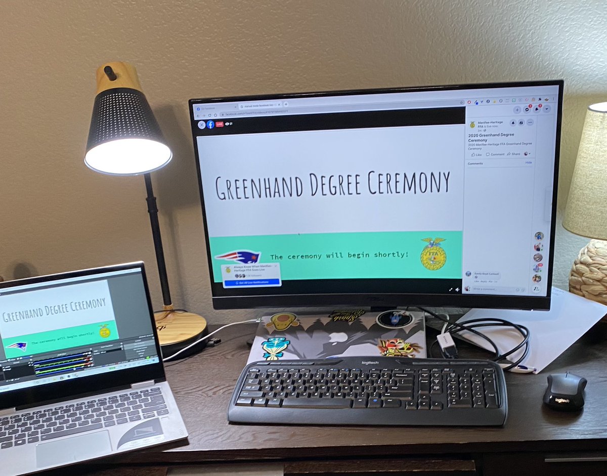 MathButler's tweet photo. I’m always impressed with @MistaDaly connecting with his students in creative ways. Tonight he hosted @HTownFFA @HeritageHSPats virtual Greenhand award ceremony. Way to be sir! #weareheritage #scholarplus https://t.co/D6ExnLQXzE