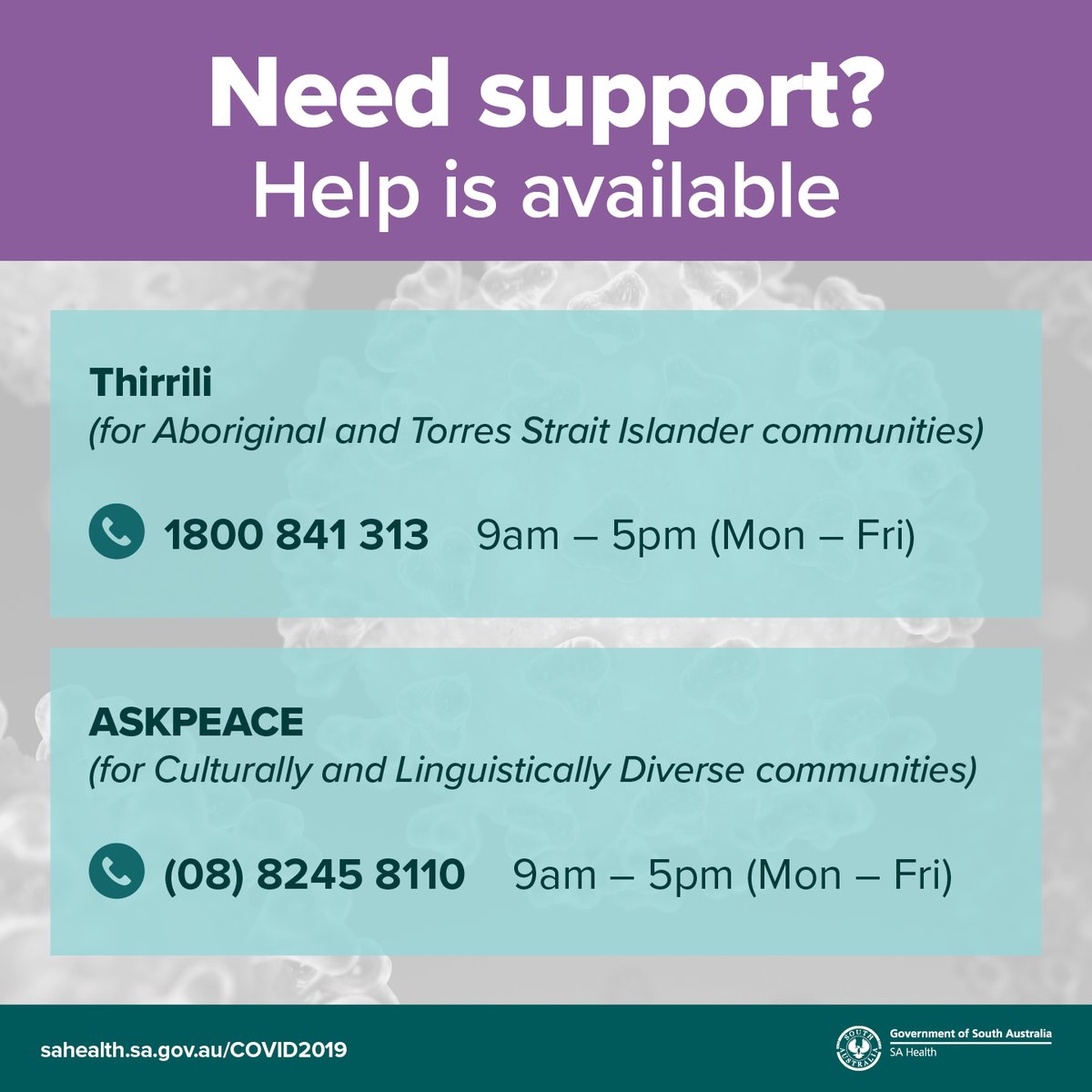 SAHealth's tweet photo. It’s normal to feel worried during times of uncertainty. 

If you need talk to someone about how you are feeling,  reach out to our network of specialist services who are here to help. 

Visit our COVID-19 Mental Health support web portal for more info:
https://t.co/B8mhj4WlgX https://t.co/IuoSVqK9Cu