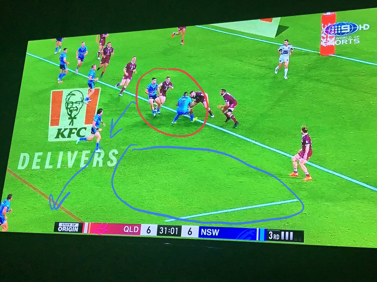 Gutherson has created a 1 man overlap but Cleary passes to Paulo.Great potential try chance wrecked by Cleary.