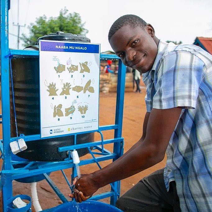 charitywater's tweet photo. COVID-19 Relief Fund Update: Our local partner @water_mission Uganda recently shared these photos of handwashing stations they’ve implemented. The water is controlled by foot pedals, so they’re contact-free. And you helped fund them! Thank you for supporting this essential work. https://t.co/BadubTzkbv