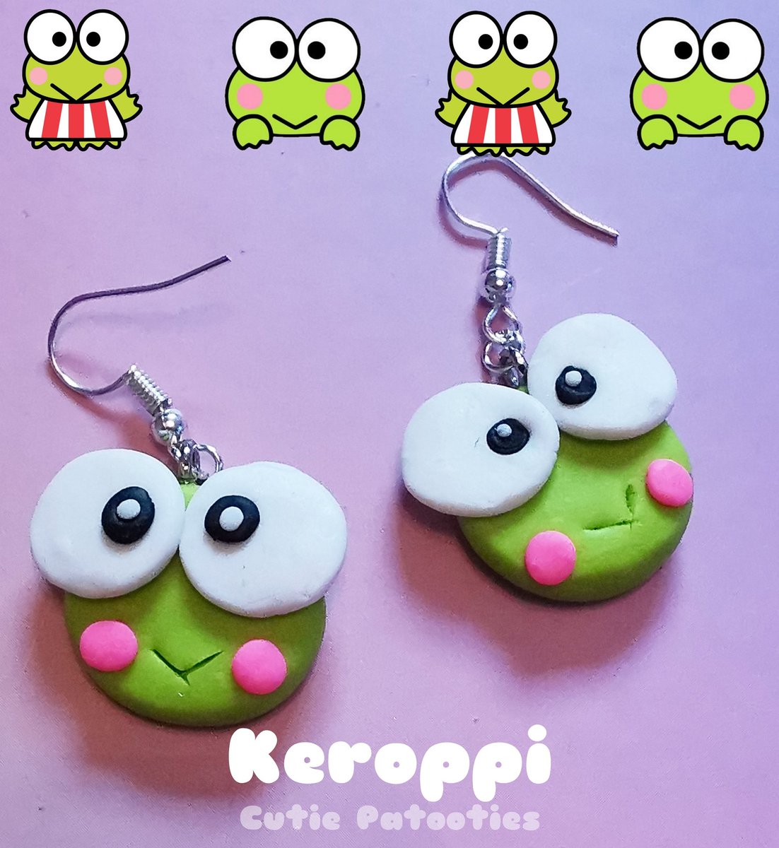 SemperNovis's tweet image. Cute new pieces added to the store today, here's some Keroppi inspired drop earrings available now 💟 #kawaiiaesthetic #keroppi