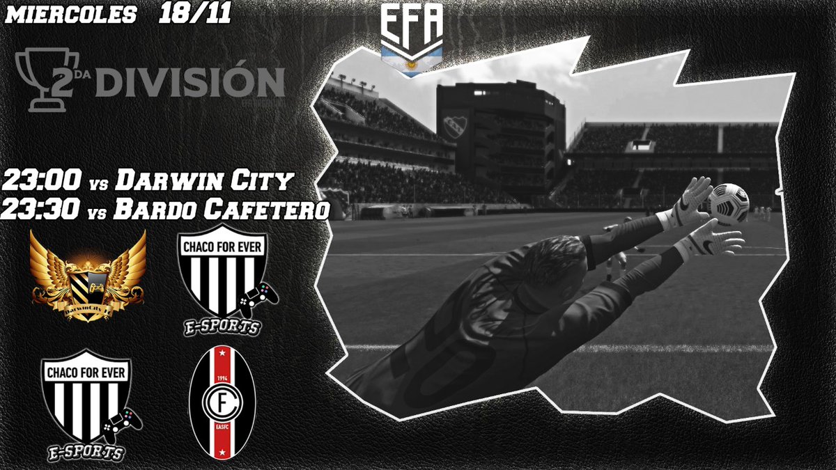 HOY COMIENZA EL SUEÑO
Hoy arranca <a href="/EFAargentina/">EFA Argentina (desde 🏡)</a> 
Y el conjunto del negro tiene el sueño de subir a 1era división en una de las ligas más prestigiosas.
Ojalá que esta temporada se pueda dar, la temporada anterior quedamos a un paso
Vamos negro!⚫⚪⚫
@DarwinCity21 
<a href="/BardoCafetero/">Bardo Cafetero</a>