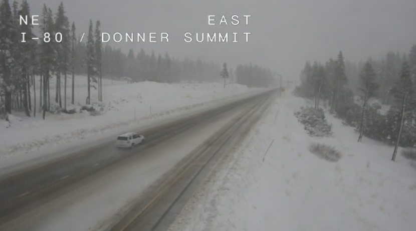 CaltransDist3's tweet photo. Chain controls are once again in effect on I-80. R-2 EB Kingvale to Donner Lake Interchange, WB Donner Lake Interchange to Rainbow. A reminder that the speed limit during chain controls on I-80 is 30 mph! https://t.co/tRekAJNN5W