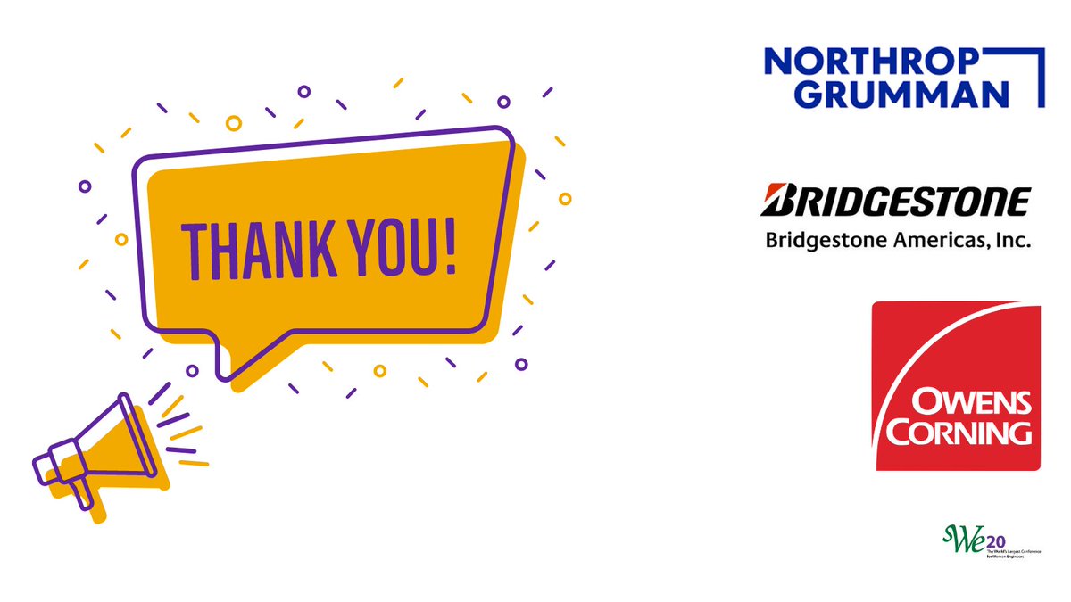 SWEtalk's tweet photo. Thank you @NorthropGrumman, @BridgetStoneUS, @OwensCornering for sponsoring our Leadership Board this year at #WE20. We truly couldn't have done
it without you! Hope to see you all at #WE21! #PracticeCuriosity https://t.co/4Vjk4f32Dj