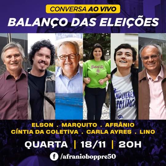 marquito_de's tweet photo. Vai começar o balanço das eleições 2020. Com @Prof_Elson50 @verlinoperes @carlaayres @afranioboppre50 @ColetivaBVFLN 
No FB. Acompanhe esse papo 😉

#Eleicoes2020 https://t.co/1fqj3EMC94