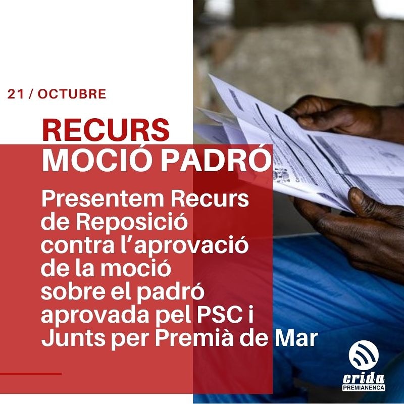 Què ha passat avui al ple de Premià amb el dret a padró i accés a drets vinculats?📑

Les esquerres vam presentar un recurs contra la moció per endurir l'accés al padró de PSC, C's i JUNTS.

Tot i que la secretària ha reconegut que la moció no eximeix a l'Ajuntament d'empadronar