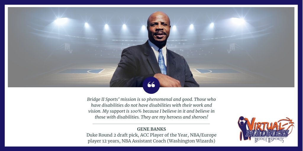 Bridge2Sports's tweet photo. Join us TOMORROW for our #VirtualMadness NBA Event! See first hand the impact #Bridge2Sports has on people w/disabilities. Live 11/19 at 6pm on YouTube: https://t.co/z5nqT1RwDY See you tomorrow! #HoopsAreHoops Thank you for your support, @ADukeLegend20! https://t.co/rPtwWX6Qfb