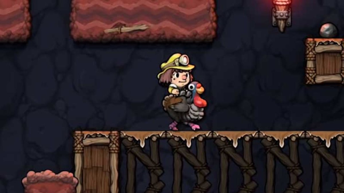 Riding a turkey in Spelunky 2