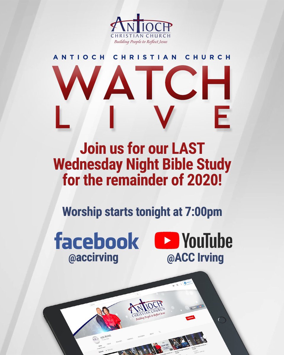 accirving's tweet photo. Join us tonight at 7:00pm for our LAST Wednesday Night Bible Study of 2020! Tune in via our Facebook page, YouTube channel, or online at https://t.co/w3QxFoC4ZF. We’ll see you there!
#accirving #wnbs #biblestudy #virtualstudy #youtube #facebook #watchacc https://t.co/XHq8KQiv30