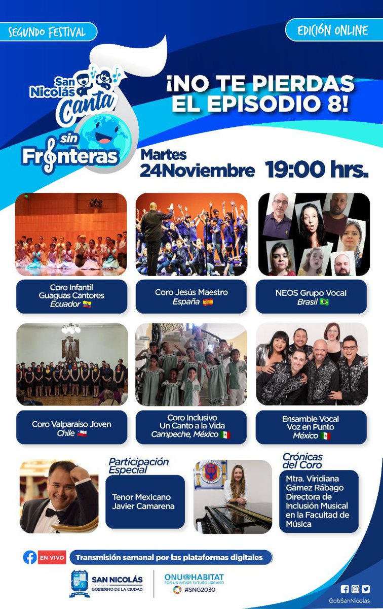 JesusMaestroFET's tweet photo. El Festival Internacional SAN NICOLÁS CANTA SIN FRONTERAS reúne de forma virtual a los mejores Coros, entre los que se encuentra nuestro Coro Juvenil JM. No os perdáis la retransmisión de su actuación el próximo martes 24.¡Mucha suerte chicos!
#SNCanta @CoristasSanNico https://t.co/RiNJqdijMY
