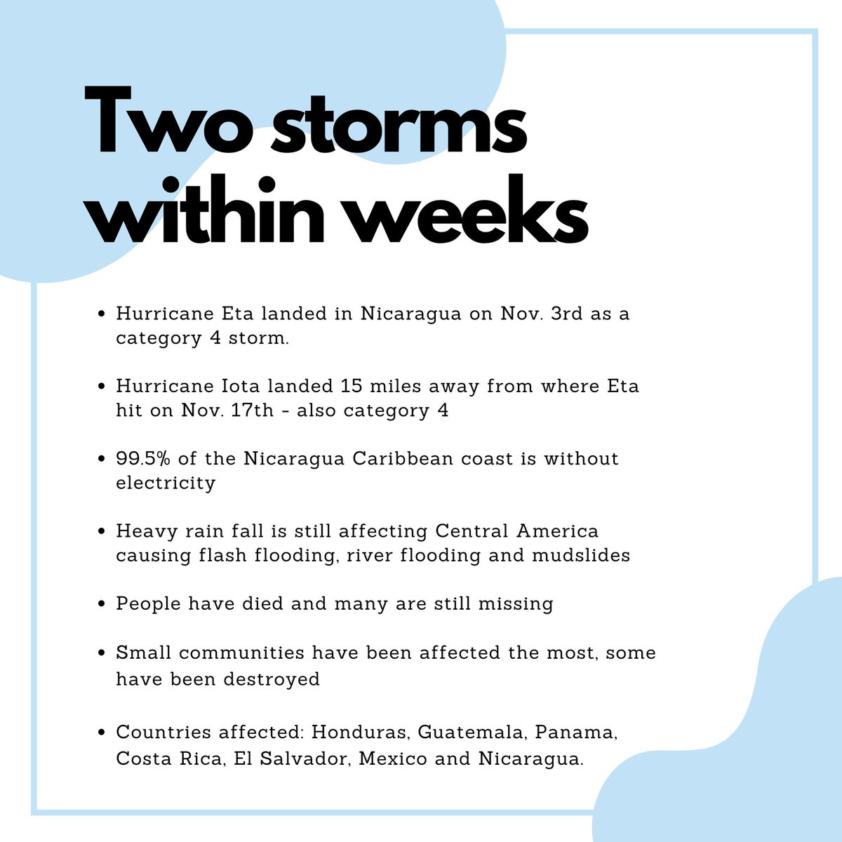 LChidivas's tweet photo. Over the past 15 days Honduras, Guatemala, Nicaragua and other countries have been hit by hurricanes, forcing residents to evacuate their homes. Click here to find donate and find out ways you can help:
https://t.co/4eQT5N2lda https://t.co/8nv5lZAGXc
