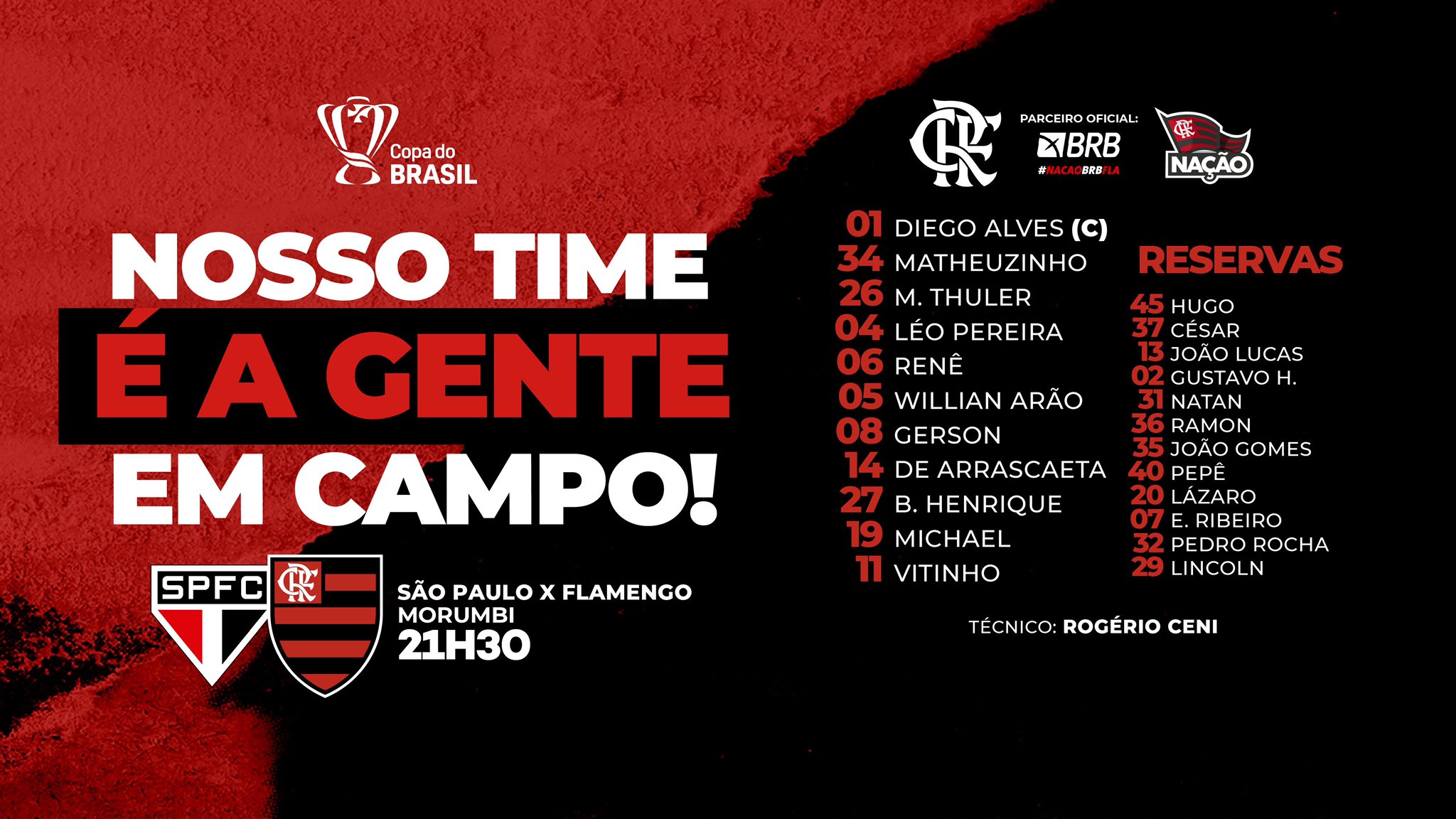 Clube de Regatas do Flamengo - Nosso Time é a Gente em Campo! O Mengão está  escalado para enfrentar o Vasco no primeiro jogo da semi do @cariocao! Pra  cima! #VASxFLA #VamosFlamengo