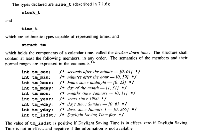 But this is the second edition; the first edition doesn't have it at all! The 2nd edition adds that time.h comes from the ANSI standard. So I hunted down the C89 standard and... no explanation. We'll have to dig deeper.