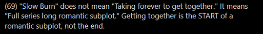 69!!! NICE NICE NIIIICCCE. Ahem.No, sorry, this is simply not the definition of "slow burn", OP. I do not have anything else to say about it, you're just kinda Wrong in your Facts parts.