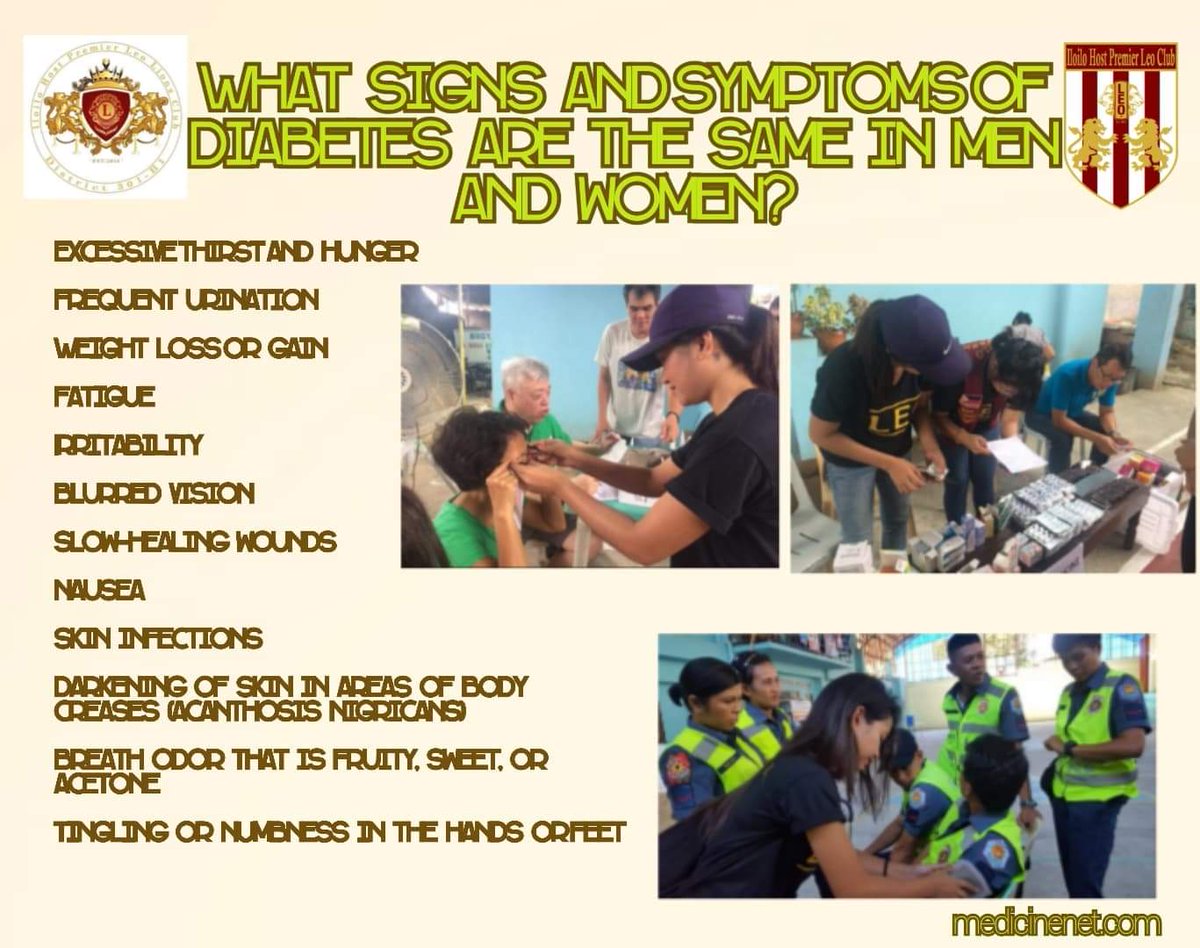 Diabetes Awareness Month:

👌 What are the signs and symptoms of diabetes are the same in men and women? 

- Leo Lion Sheyme Bayani Robledo

#diabetesawareness #leolions #LionsClubsInternational #stayhealthy