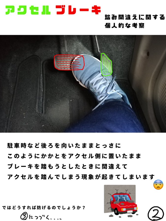 しんぺい アクセル ブレーキ踏み間違え事故について イラスト ペーパードライバー