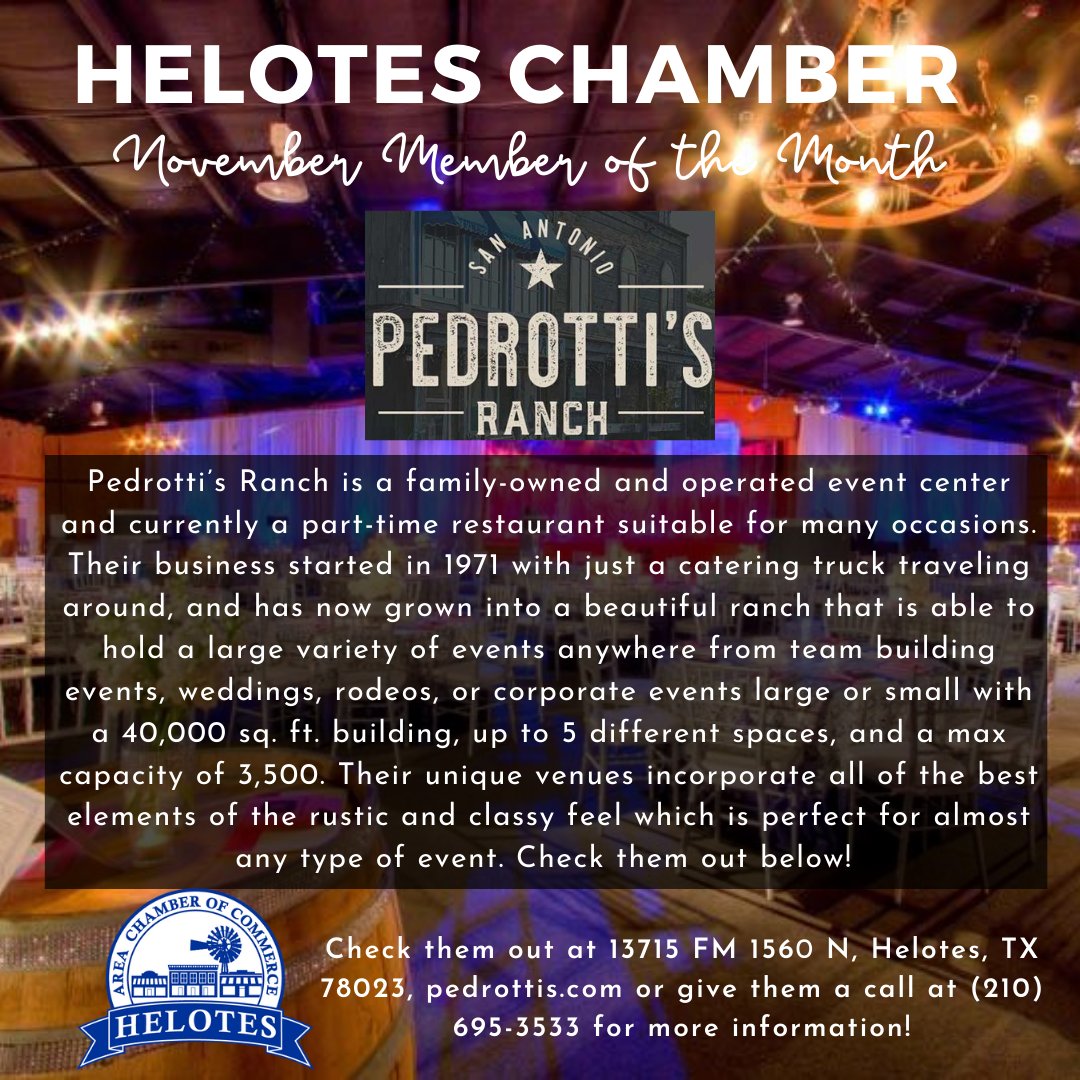 HelotesChamber's tweet photo. Congratulations to our November Member of the Month Pedrotti's Ranch https://t.co/I5RXdtYTQq