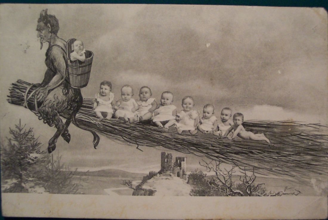 Good Old Krampus, making his yearly rounds stealing babies on Christmas [c.1900]