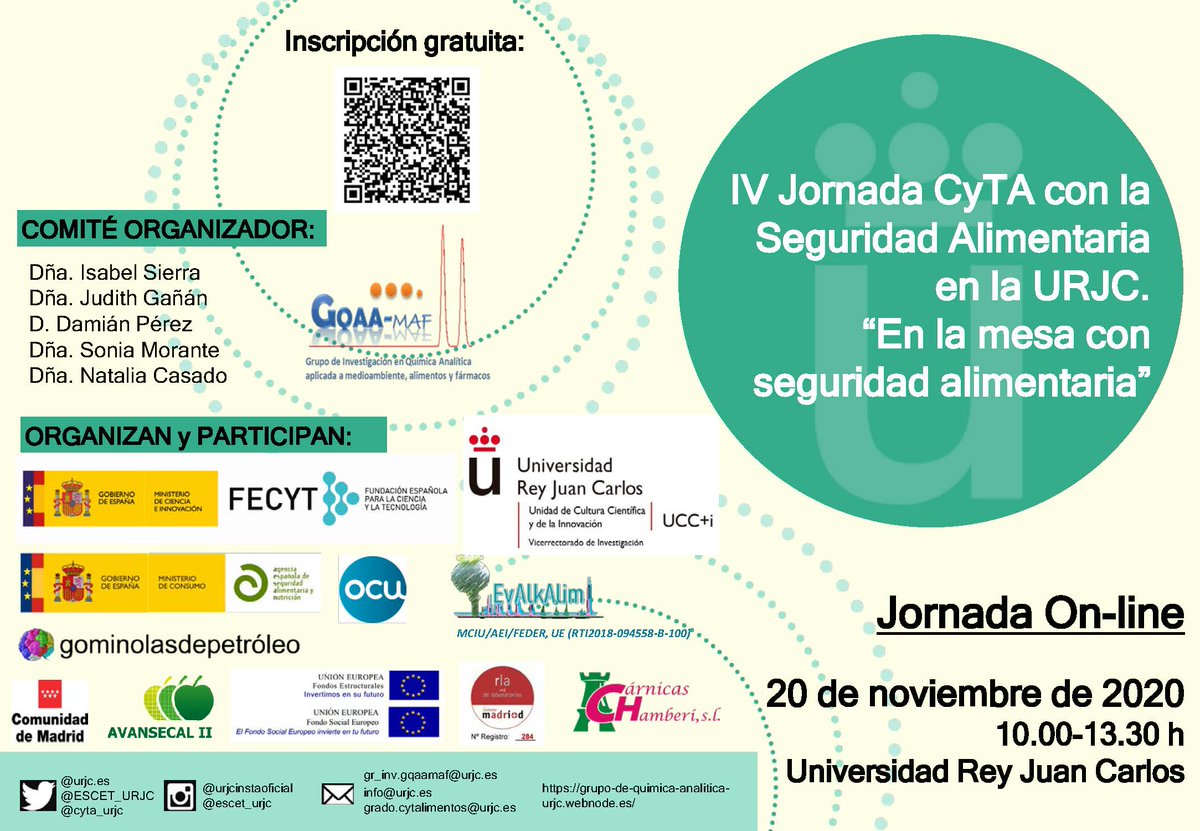 GqaaMaf's tweet photo. El @GqaaMaf de la @urjc nos unimos a la celebración del #díanacionaldelaseguridadalimentaria con la jornada online CyTa con la seguridad alimentaria en la URJC que tendrá lugar el próximo 20 de noviembre, apúntate! @URJCcientifica @FECYT_Ciencia @CienciaGob #seguridadalimentaria https://t.co/y2rvmcply9